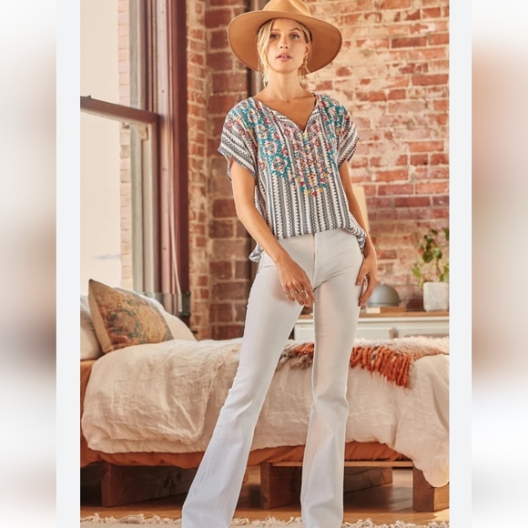 Savanna Jane Embroidered Multi Media Blouse Boho Chic Women's Size S Retro - Picture 2 of 12